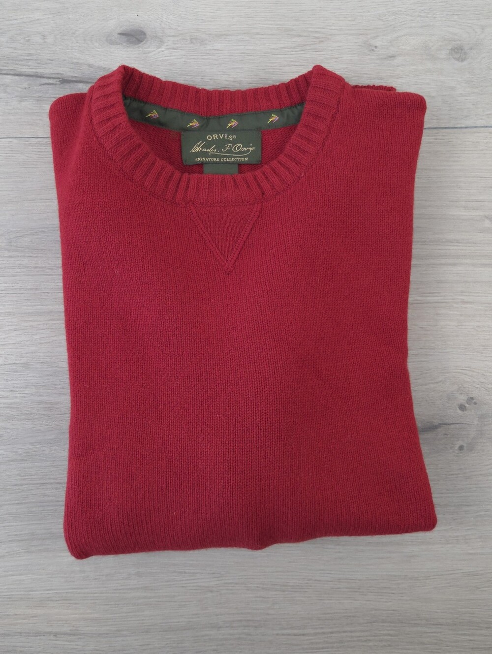 Orvis Knit Crewneck Sweater Mens M Red Pullover Cashmere Wool Blend Signature